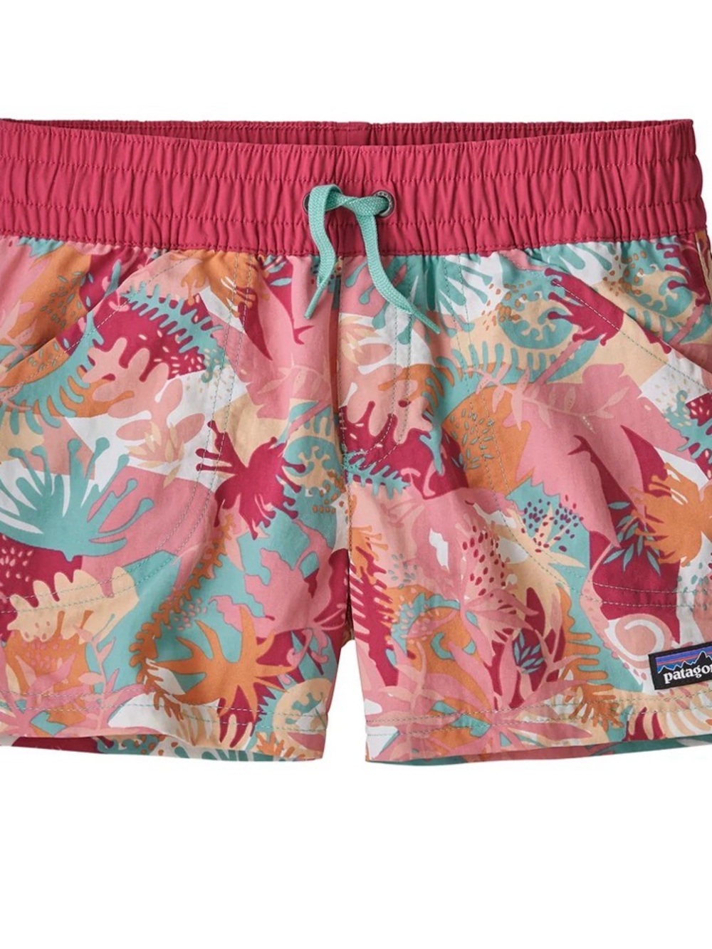 Patagonia Girls' Pink Multi Tropical Drawstring Shorts
